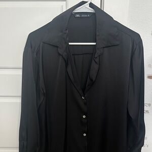 Zara Midnight Black Satin Shirt